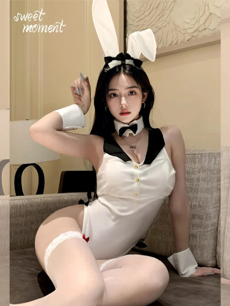 Bold Elastic Elegant Slit and Pure Desire One-piece Lingerie Cute and Sweet Bunny Uniform Off-shoulder Deep V