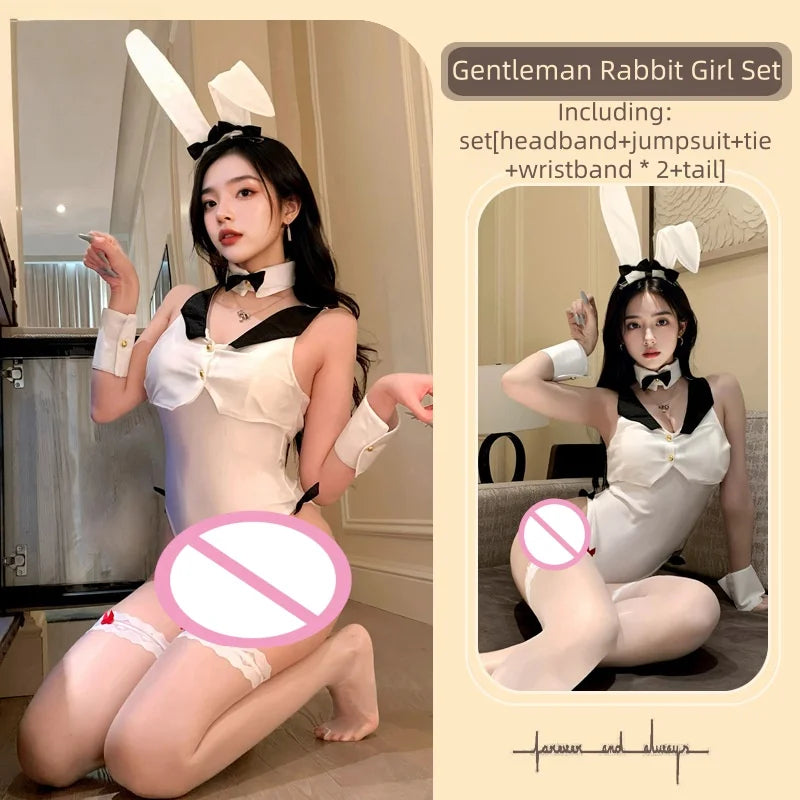 Bold Elastic Elegant Slit and Pure Desire One-piece Lingerie Cute and Sweet Bunny Uniform Off-shoulder Deep V