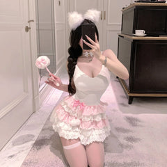 Cute Provocative Original Pink Jacquard Camisole with Suspender