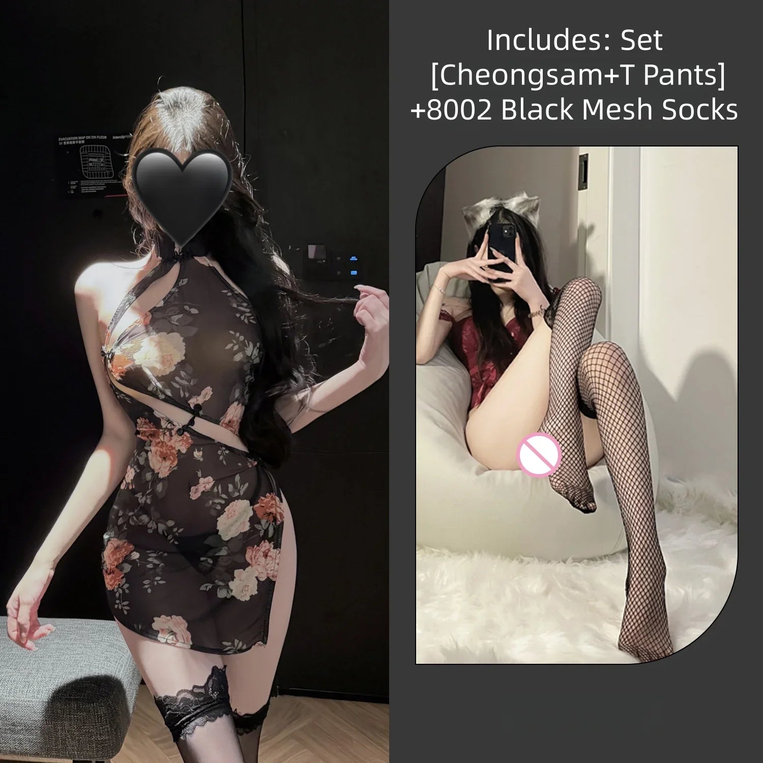 Cute Short Style Retro Socialite Cheongsam with Slanted Collar Printed Slit Style Lingerie Chinese Irregular Cheongsam