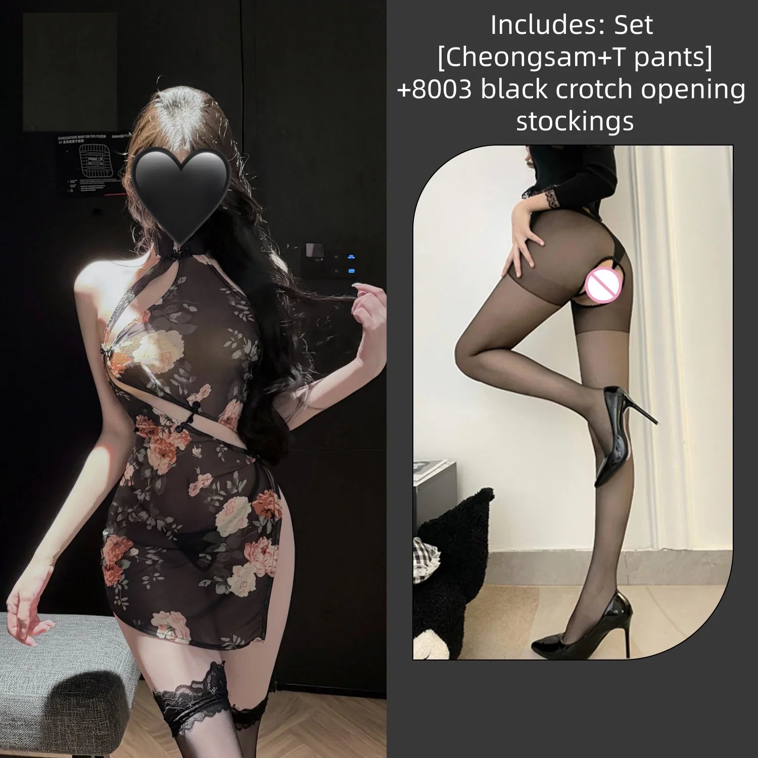 Cute Short Style Retro Socialite Cheongsam with Slanted Collar Printed Slit Style Lingerie Chinese Irregular Cheongsam