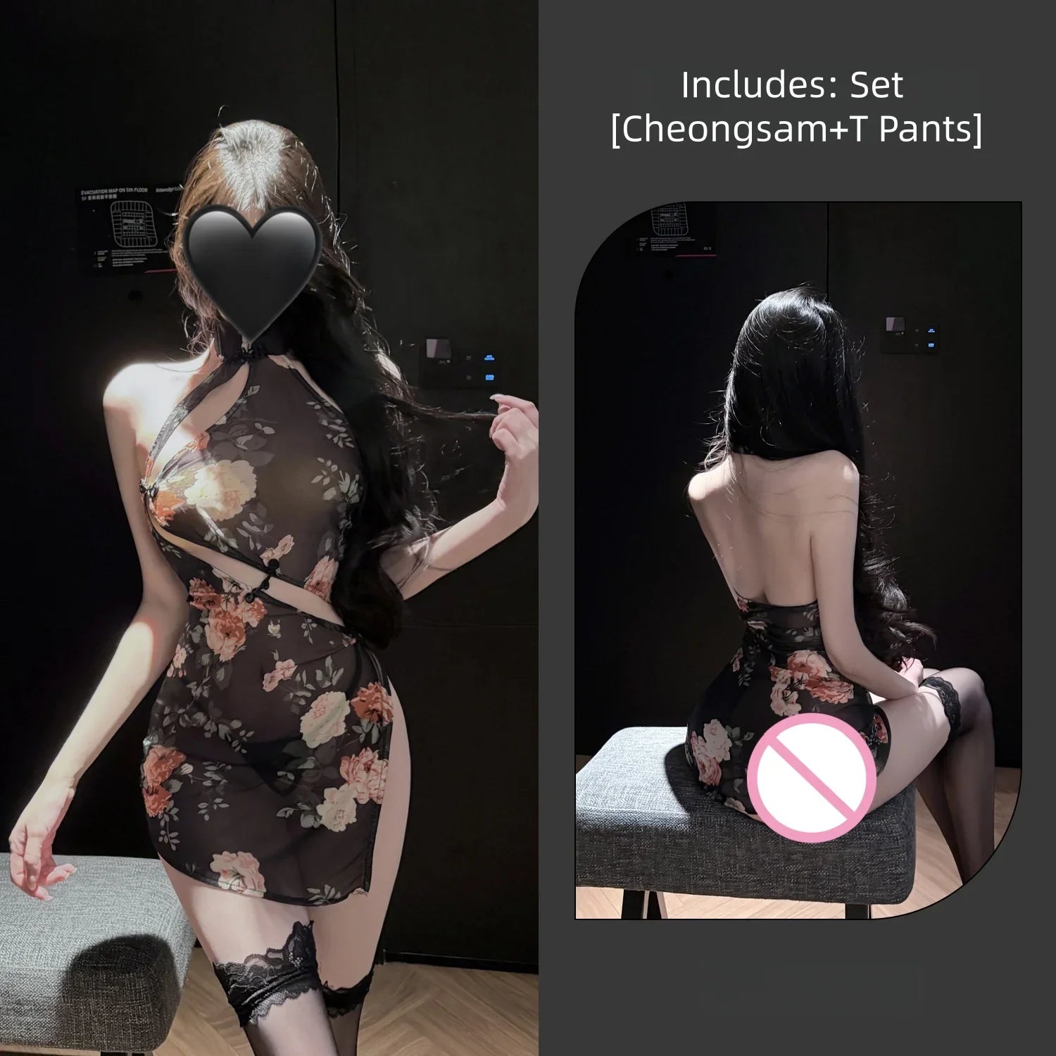 Cute Short Style Retro Socialite Cheongsam with Slanted Collar Printed Slit Style Lingerie Chinese Irregular Cheongsam