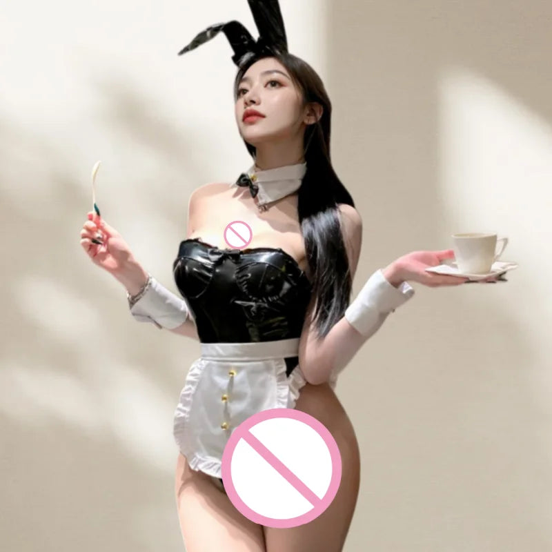 Cute Slit Backless Temptation Pure Desire Rabbit Pure Desire Sweet Rabbit Girl Erotic Lingerie Strap Leather Maid Outfit