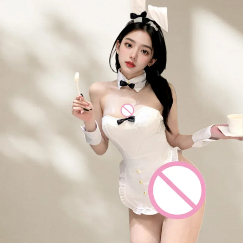 Cute Slit Backless Temptation Pure Desire Rabbit Pure Desire Sweet Rabbit Girl Erotic Lingerie Strap Leather Maid Outfit