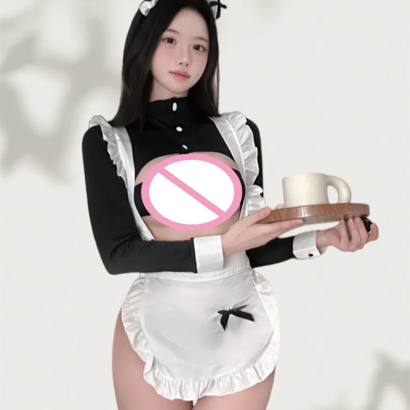 Cute Slit Expose Temptation Sweetheart Maid Cute Little Maid Role-playing Erotic Lingerie Japanese Soft Girl Costume