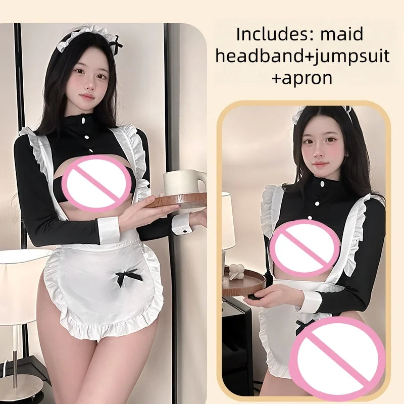 Cute Slit Expose Temptation Sweetheart Maid Cute Little Maid Role-playing Erotic Lingerie Japanese Soft Girl Costume
