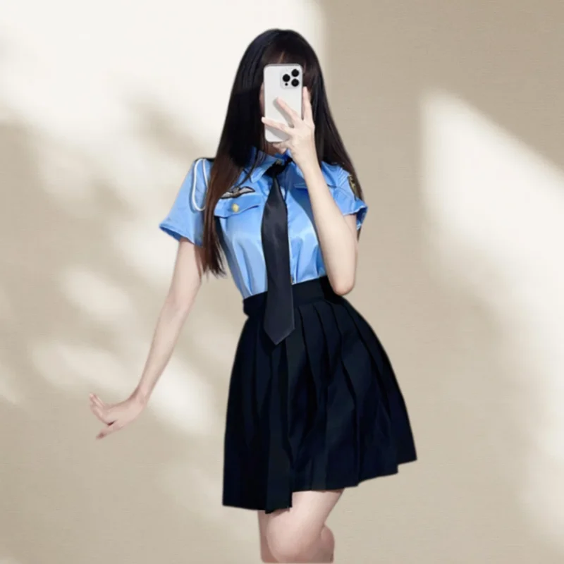 Cute Sweet Gentle Lingerie Uniform Seducing PolicePleated Short Skirt Passionate Secretary Role-playing Set