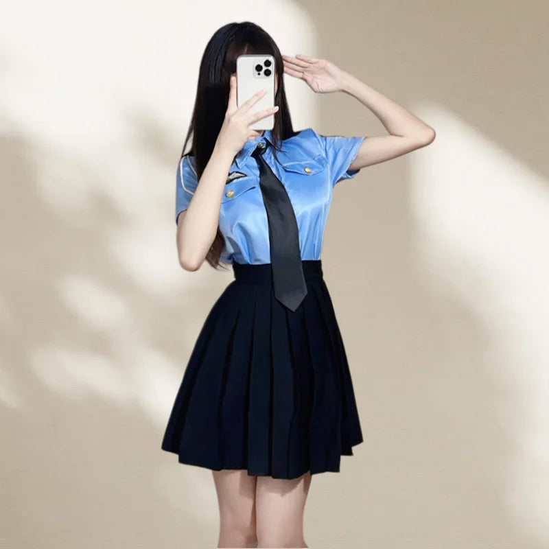 Cute Sweet Gentle Lingerie Uniform Seducing PolicePleated Short Skirt Passionate Secretary Role-playing Set