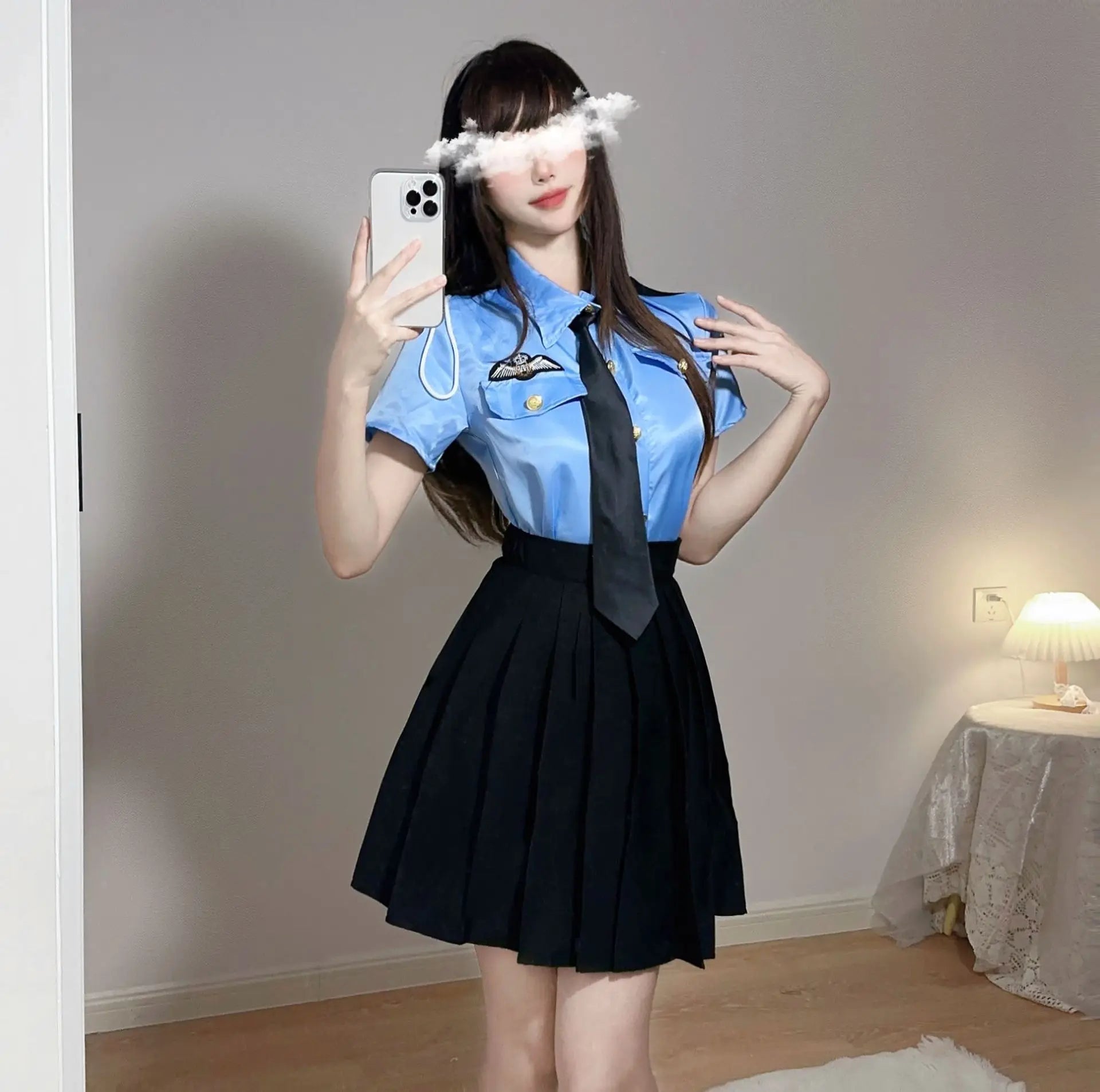 Cute Sweet Gentle Lingerie Uniform Seducing PolicePleated Short Skirt Passionate Secretary Role-playing Set