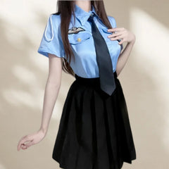 Cute Sweet Gentle Lingerie Uniform Seducing PolicePleated Short Skirt Passionate Secretary Role-playing Set