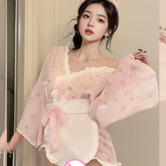 Cute Sweet Short Style Temptation Girl Japanese Pure Desire Rabbit Printed Kimono Sleeping Robe Rabbit Girl Underwear