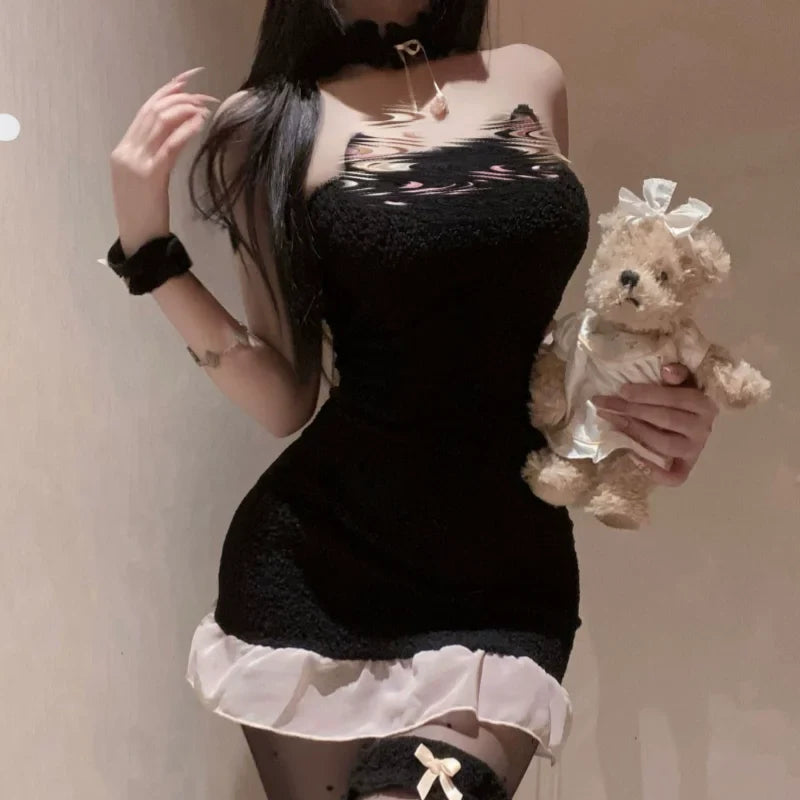 Cute Sweet Slit Temptation Flirtatious Sweet and Spicy Wildcat Elastic Plush Tight Bag Hip Skirt Underwear Female