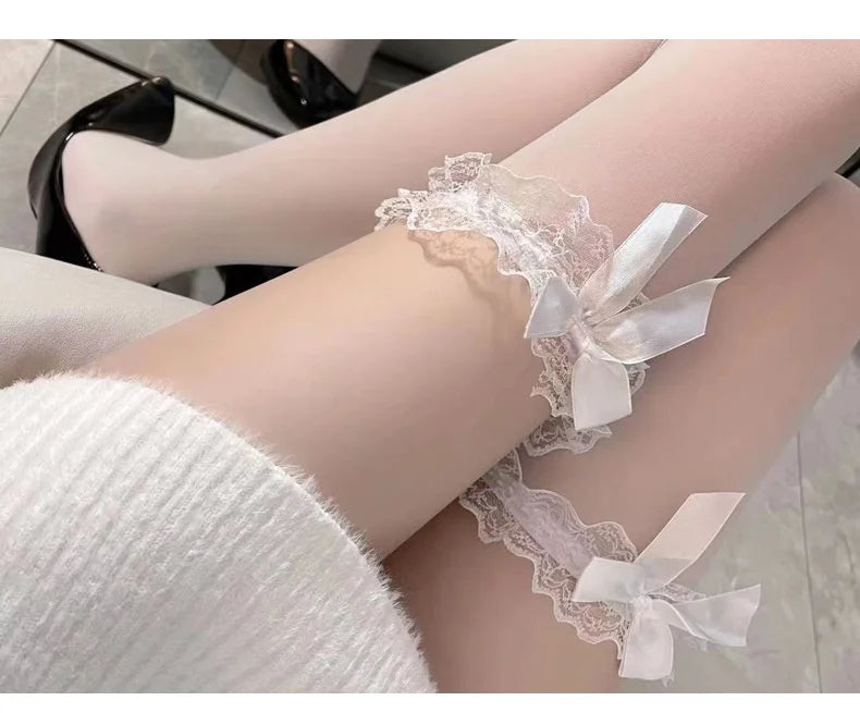 Cute and Versatile Bowknot Lace Thin Stockings Knee-length Black Stockings Seductive and Leg-lengthening Jk Lingerie