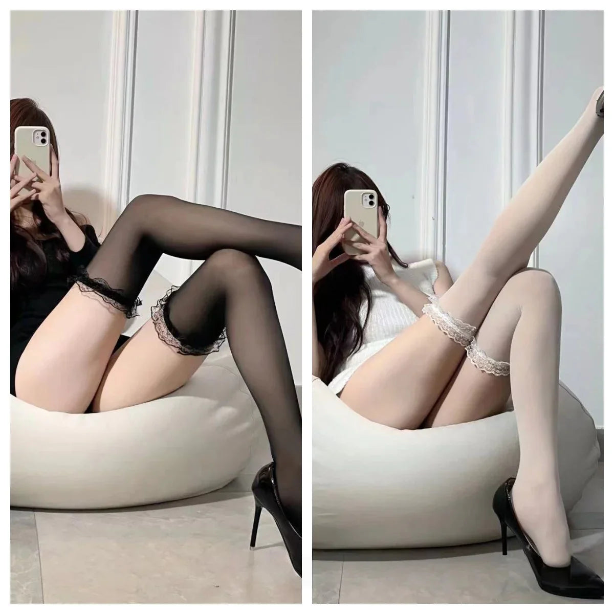 Cute and Versatile Bowknot Lace Thin Stockings Knee-length Black Stockings Seductive and Leg-lengthening Jk Lingerie