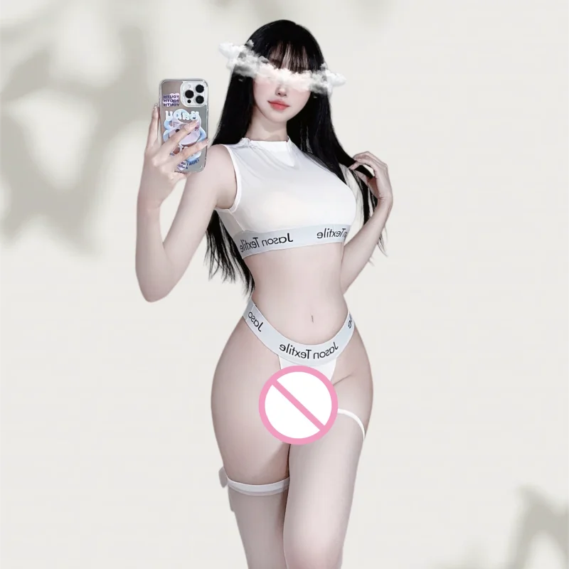 Elegant Sweet Wild Charming Seductive Gymnastics Two Piece Ice Silk Swimsuit Tight Underwear Uniform Seductive Lingerie
