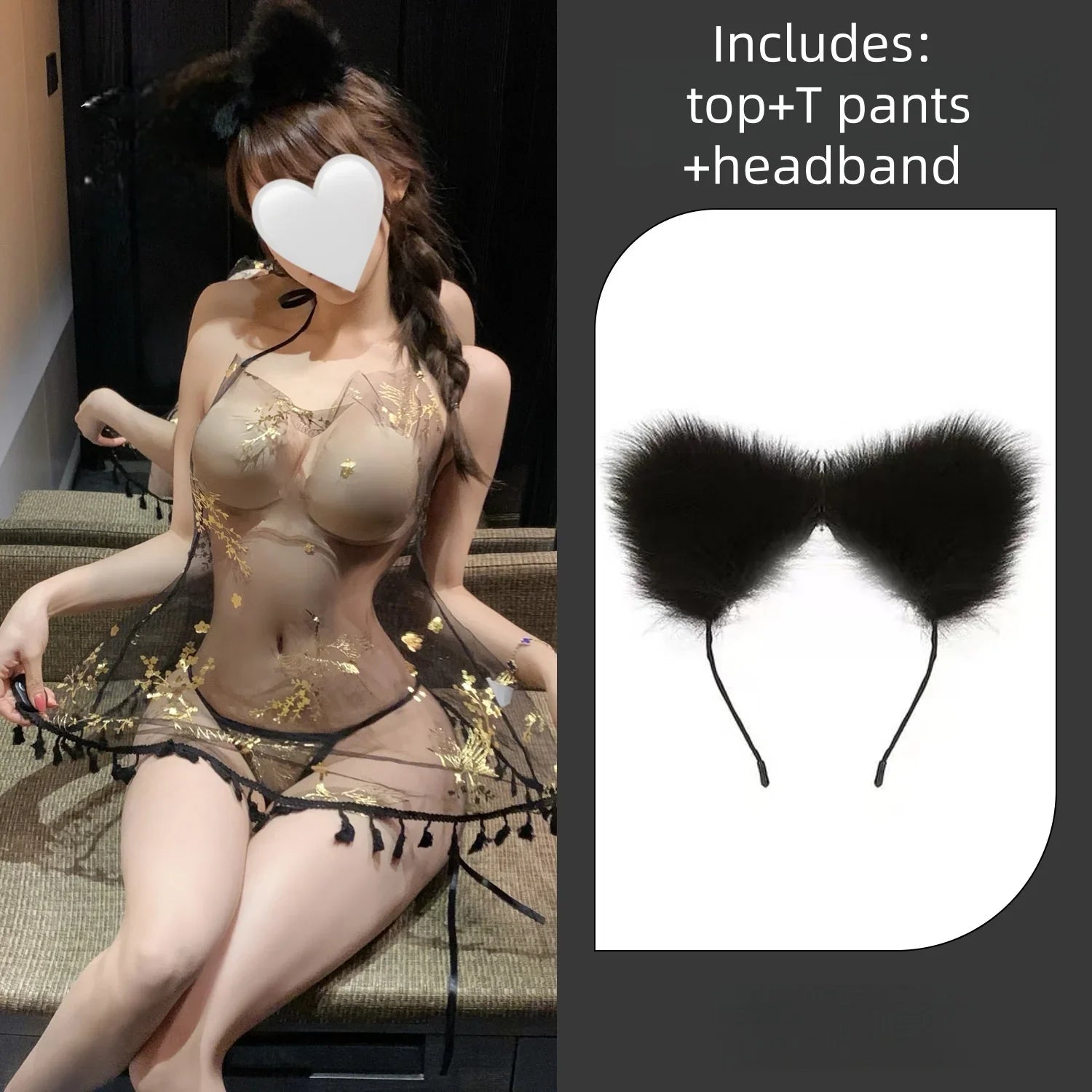 Flirtatious Backless Chinese Style Stamping Crane Nightgown Neck Hanging Suspender Perspective Erotic Lingerie Seductive