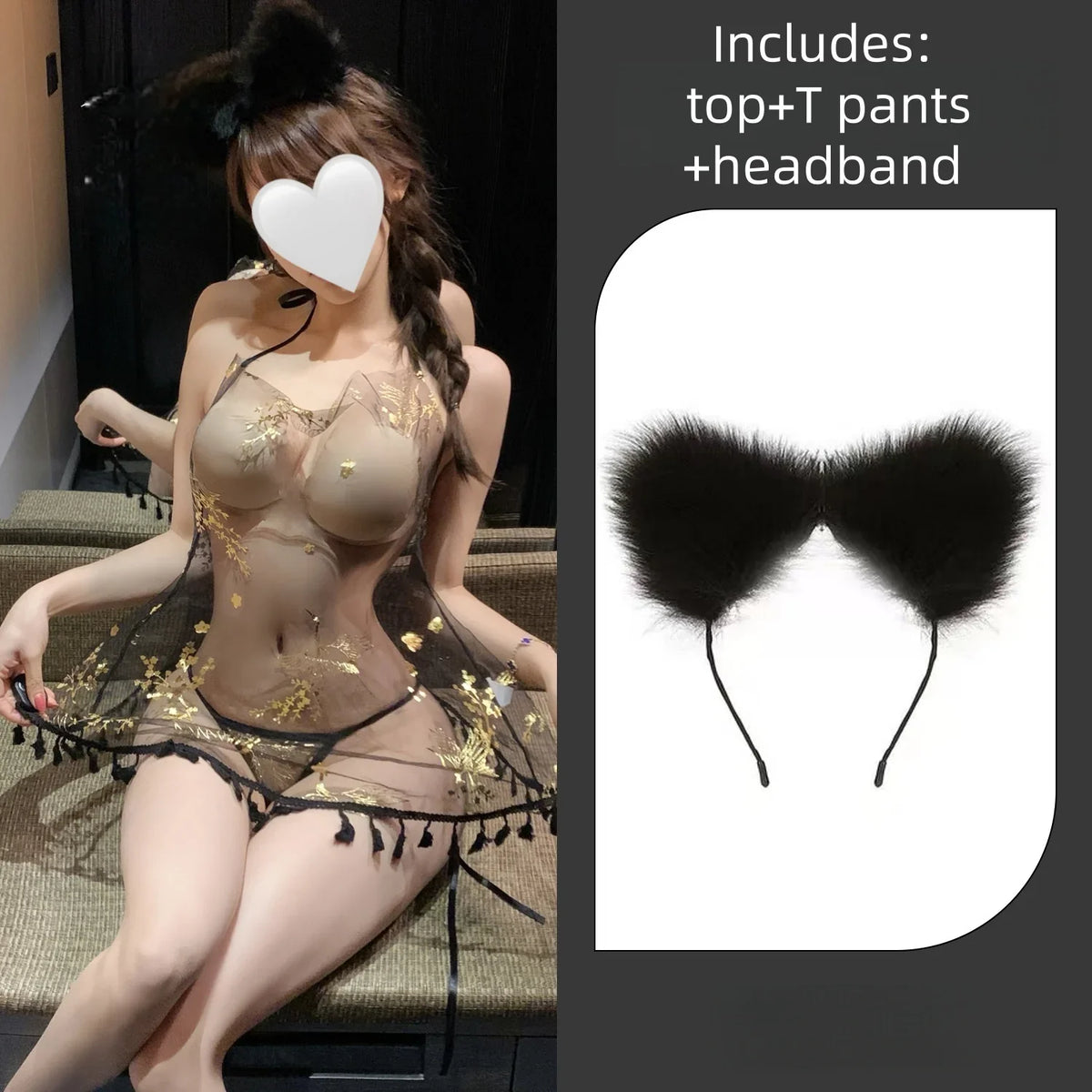 Flirtatious Backless Chinese Style Stamping Crane Nightgown Neck Hanging Suspender Perspective Erotic Lingerie Seductive