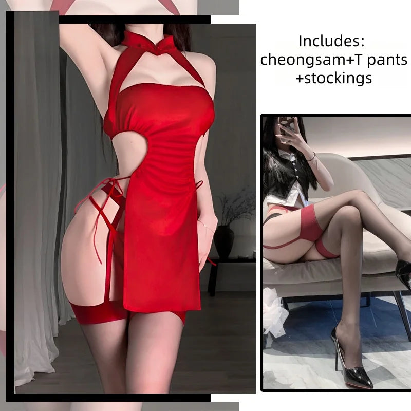 Flirtatious Bare Midriff Sleeveless Backless Lingerie Passionate Suit Cheongsam Uniform Temptation