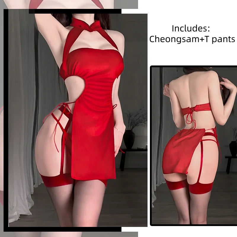 Flirtatious Bare Midriff Sleeveless Backless Lingerie Passionate Suit Cheongsam Uniform Temptation