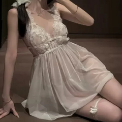Skirt Summer Seductive Temptation Lace Purple Waist-cinching Nightgown Sheer Deep V Backless Lingerie Seduction Set