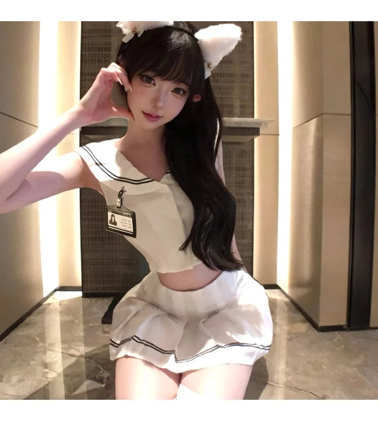 Lingerie with A Playful and Vibe Academic JK Set Pure and Seductive White Student Uniform Navy Uniform Tempting