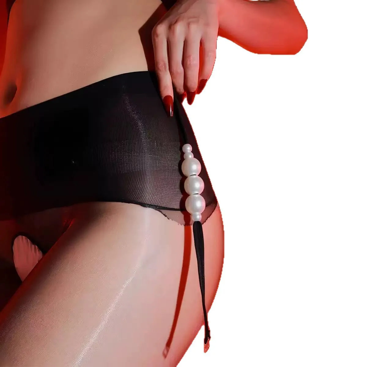 Massage Pearl Open-crotch Stockings No-need-to-take-off Thin Oily Silky Passionate Temptation Aurora Black Stockings