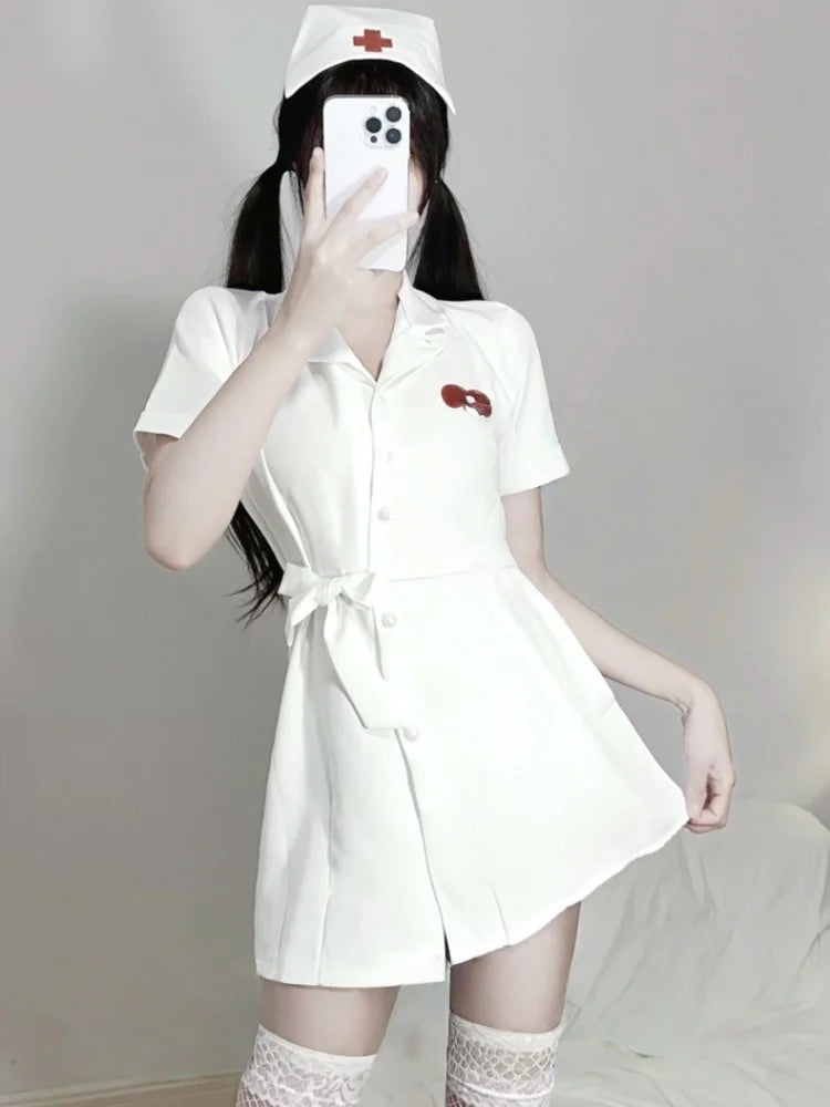 Mini Fairy Elegant Sweet Charming Seductive Nurse Outfit Lingerie Deep V Seduction Uniform Set Pajama