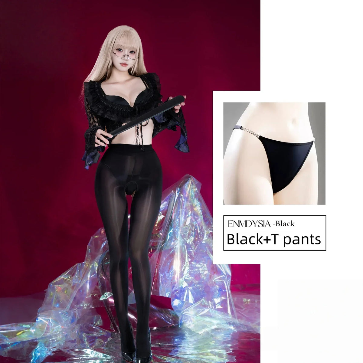 Provocative Bold Seductive Horse Oil Stockings with Shiny Oil and Wide Open Range Rabbit Tail Fluffy Ball Fun Stockings