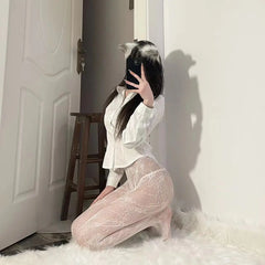 Provocative and Versatile Bold Japanese Retro Floral Vine Mesh Socks Rose Hollow Lace Internet Famous Pantyhose