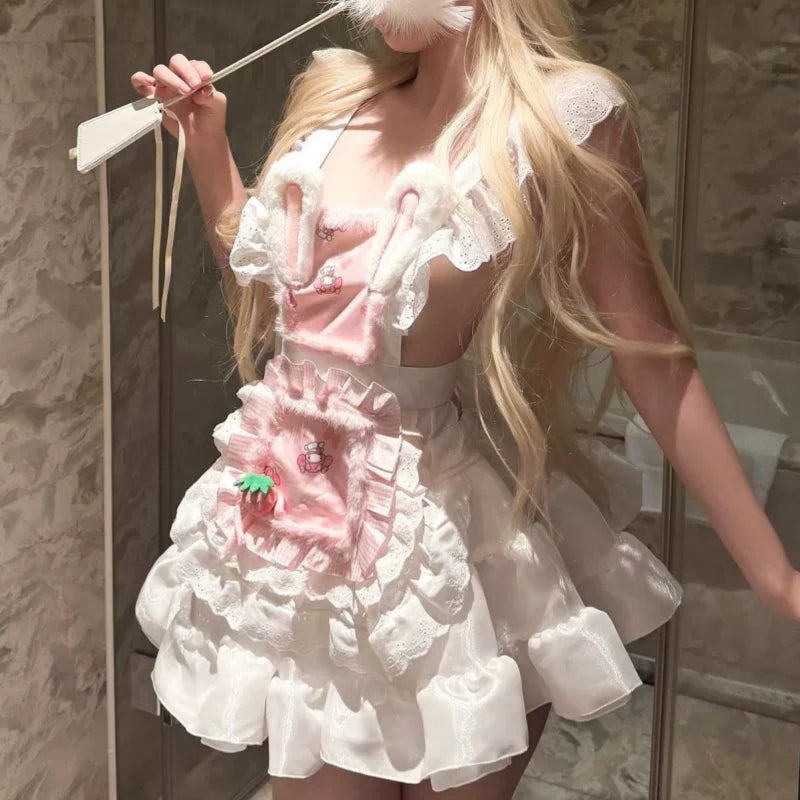 Seductive Bold Pure Temptation Sweet Cute COS Little Cook Girl Soft and Cute Erotic Lingerie Maid Japanese-style Uniform Set