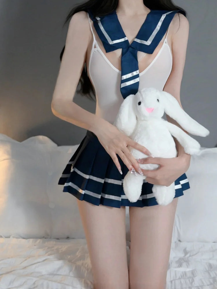 Seductive Backless Gentle Romantic Fairy Plus Size Lingerie Seductive Crotch Jumpsuit College Set Uniform Student Outfit