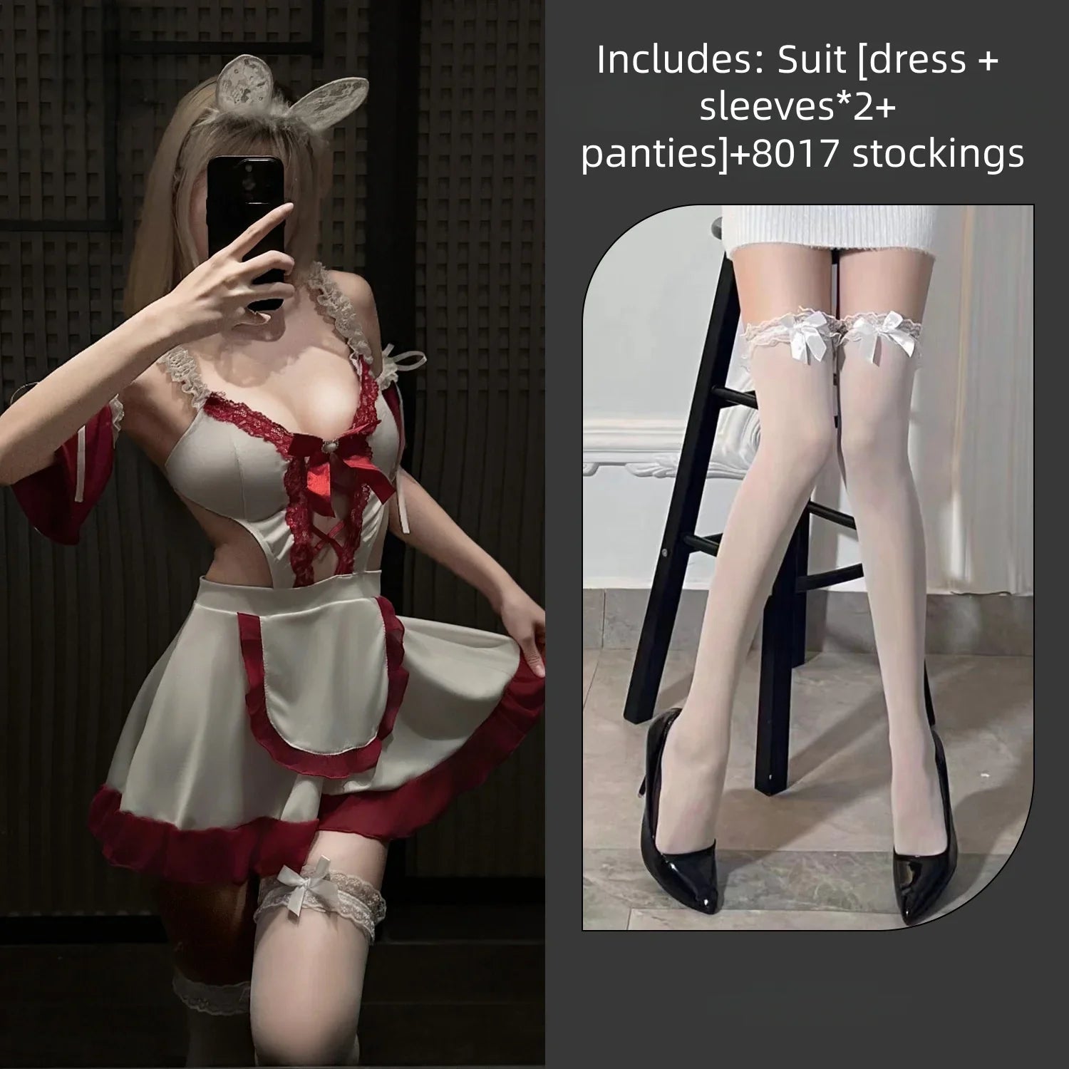Seductive Lingerie Maid and Maid Japanese Pure Desire Style Gentle Girl Cute No-need-to-take-off Set