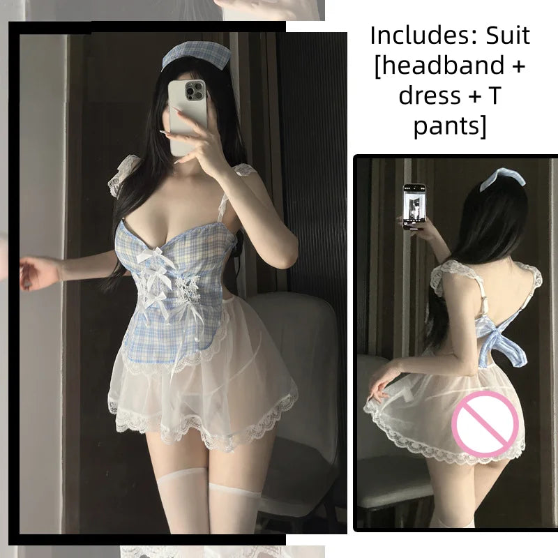 Seductive Temptation Sweet Cute Maid COS Cross-strapped See-through Erotic Lingerie Pure Desire Japanese-style Maid