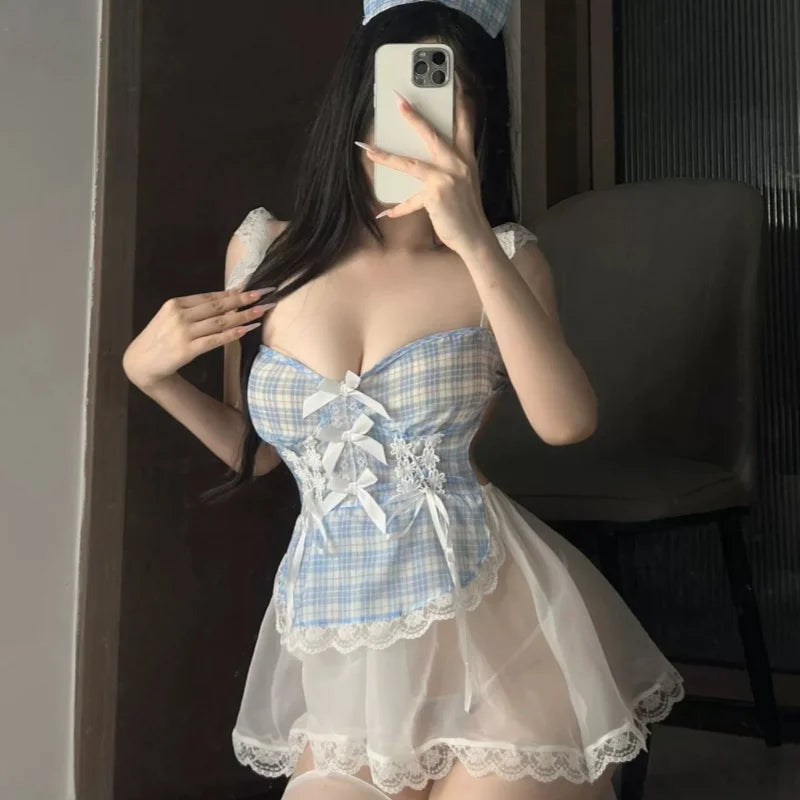 Seductive Temptation Sweet Cute Maid COS Cross-strapped See-through Erotic Lingerie Pure Desire Japanese-style Maid