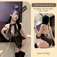 Seductive and Daring Play Seductive Chain Traction Lace-up Thin-fitting One-piece Clothing Pure Desire Erotic Lingerie