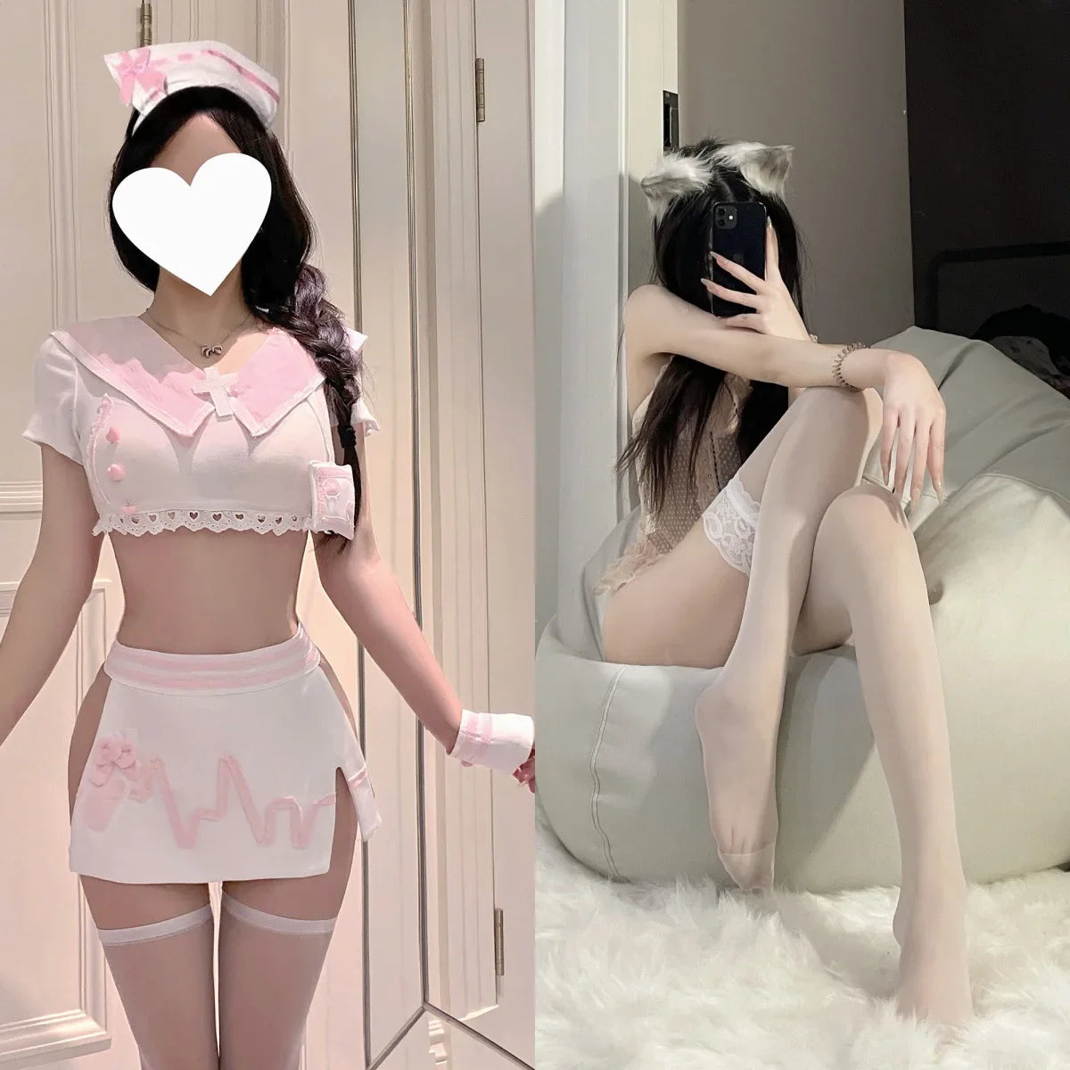 Seductive and Tempting Daring Electric Wave Little Nurse Pure Desire Cute Nurse Uniform Hip-hugging Skirt Lingerie