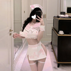 Seductive and Tempting Daring Electric Wave Little Nurse Pure Desire Cute Nurse Uniform Hip-hugging Skirt Lingerie