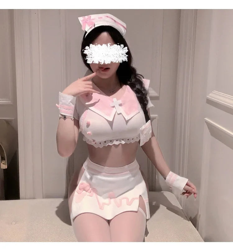 Seductive and Tempting Daring Electric Wave Little Nurse Pure Desire Cute Nurse Uniform Hip-hugging Skirt Lingerie