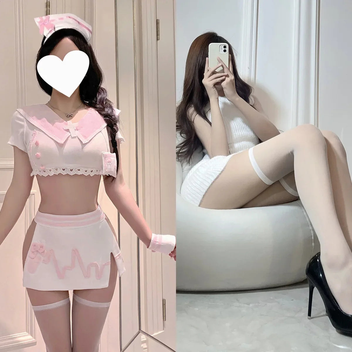 Seductive and Tempting Daring Electric Wave Little Nurse Pure Desire Cute Nurse Uniform Hip-hugging Skirt Lingerie