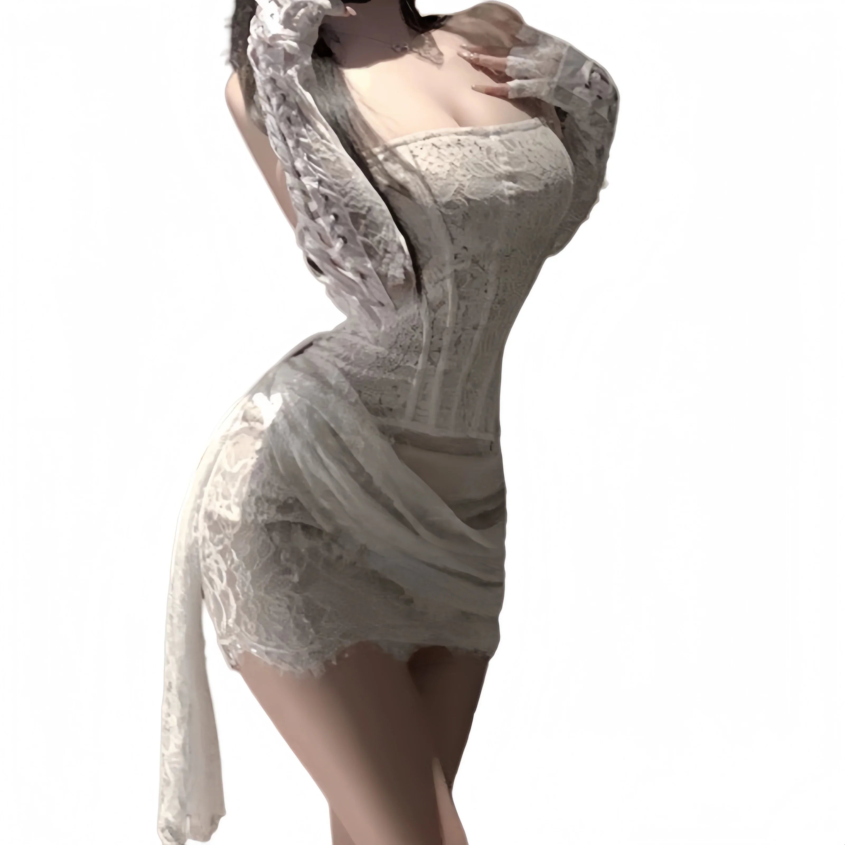 Seductive and Tempting Nightgown Lace Straps Slim Mesh Bra Fishbone Hip-hugging Skirt Seductive Erotic Lingerie