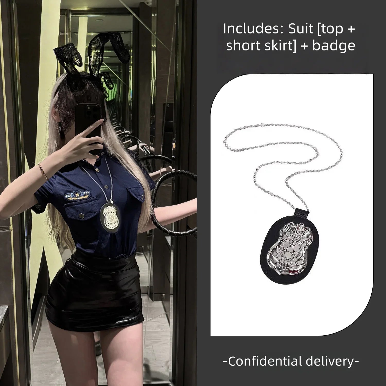 Bold Lingerie Seductive Police Uniform Cut-out Design Tempting Outfit Passionate Role-playing Nightclub Set