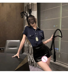 Bold Lingerie Seductive Police Uniform Cut-out Design Tempting Outfit Passionate Role-playing Nightclub Set