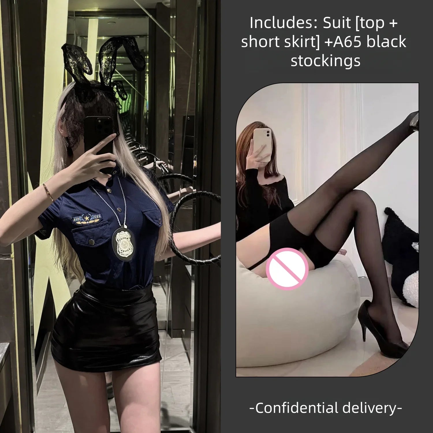 Bold Lingerie Seductive Police Uniform Cut-out Design Tempting Outfit Passionate Role-playing Nightclub Set