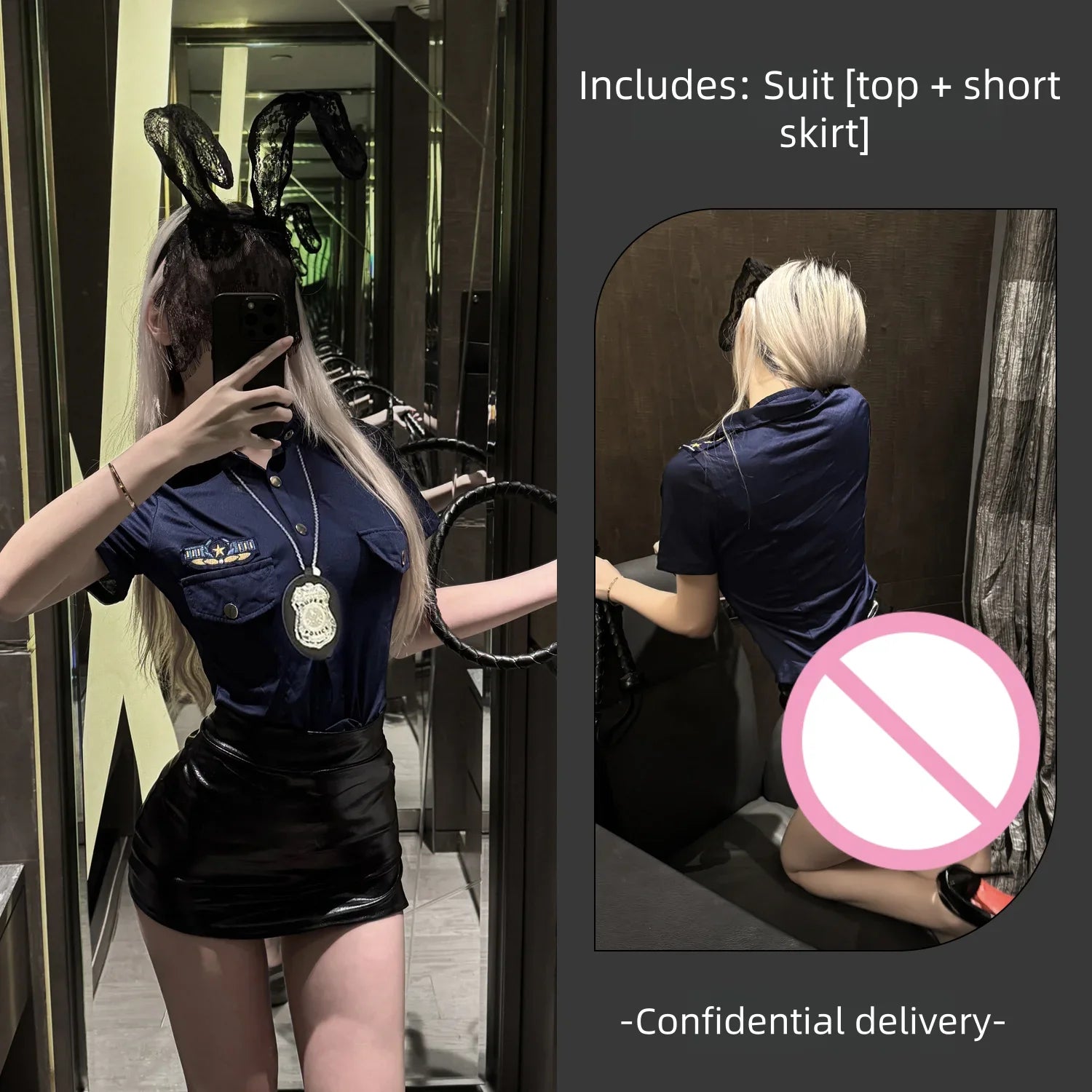 Bold Lingerie Seductive Police Uniform Cut-out Design Tempting Outfit Passionate Role-playing Nightclub Set