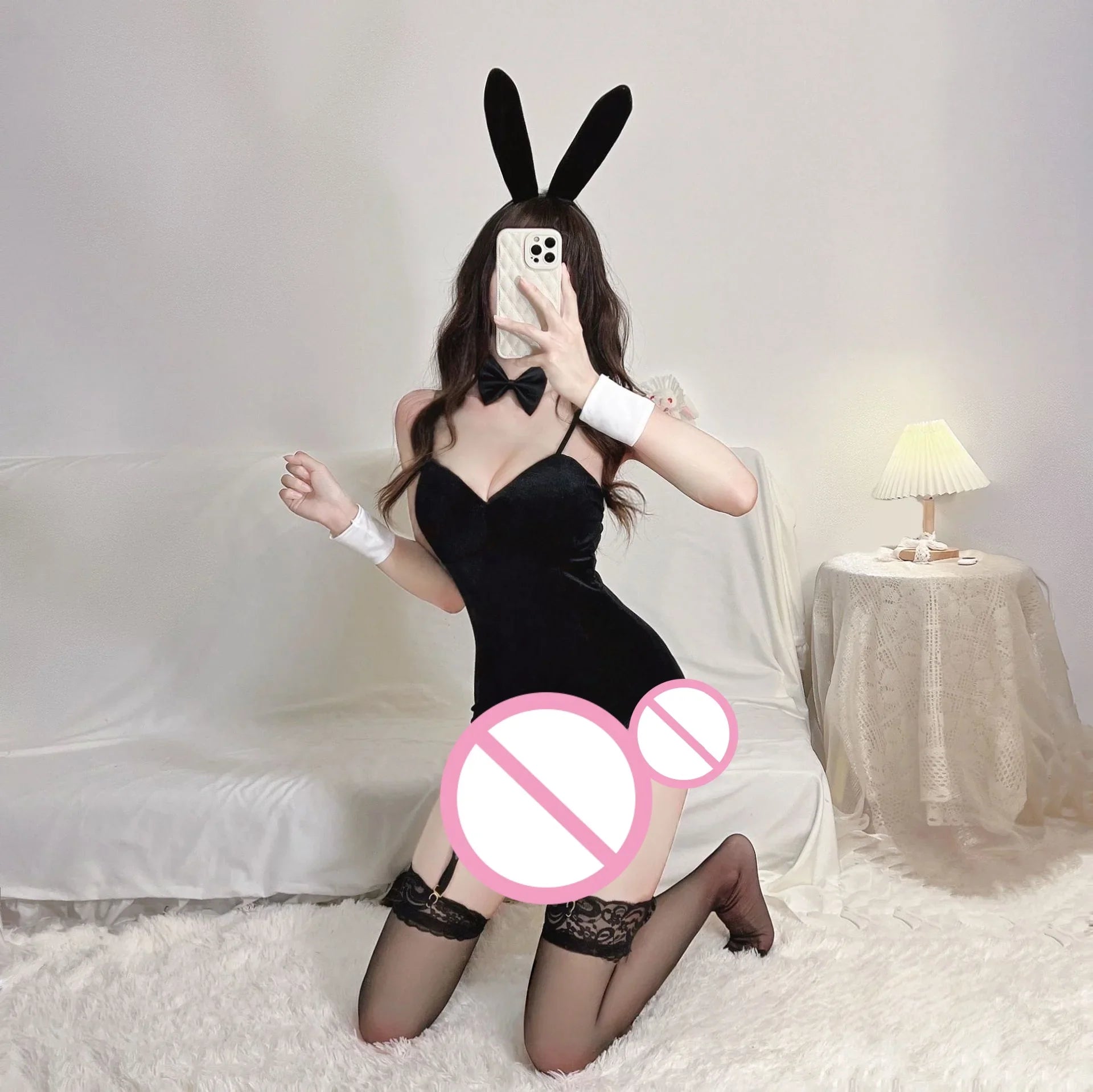 Fun Lingerie Velvet Bunny Girl One-piece with Concealed Crotch Button Uniform Passion Set Nightclub Performance Wear