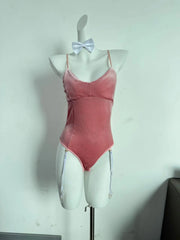Fun Lingerie Velvet Bunny Girl One-piece with Concealed Crotch Button Uniform Passion Set Nightclub Performance Wear