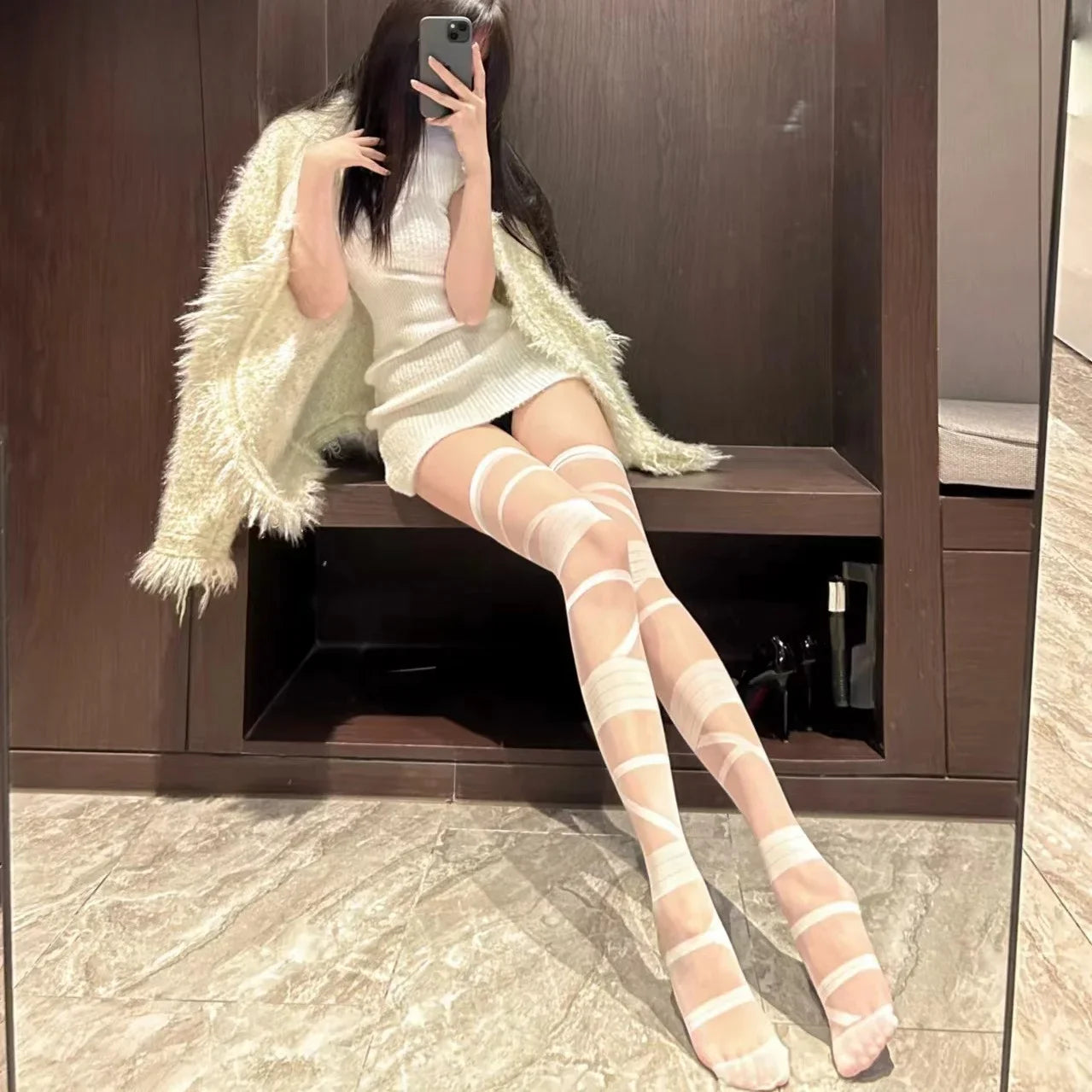 Girl JK Knee-high Stockings with Straps Sheer Stockings Pure Seductive Lolita Socks Subculture Y2k White Stockings