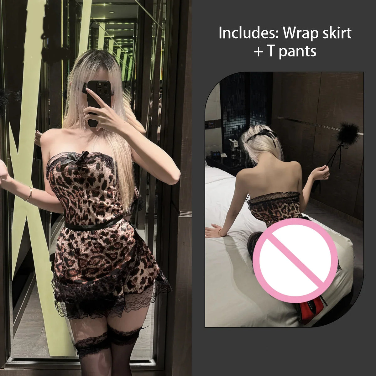 Leopard Print Girl One-shoulder Camisole Short Skirt Mature Nightclub Battle Dress Seductive Uniform Female