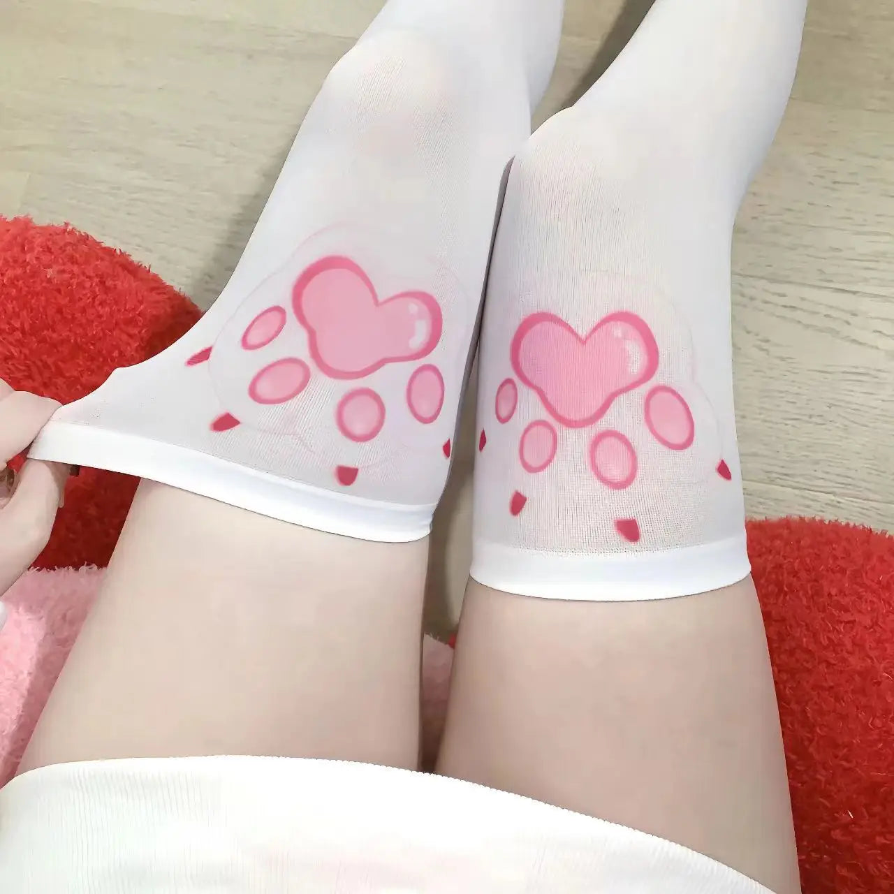 Versatile Seductive and Charming Cute Cat Claw Stockings Pure Seductive White Fun Stockings Knee-high Socks