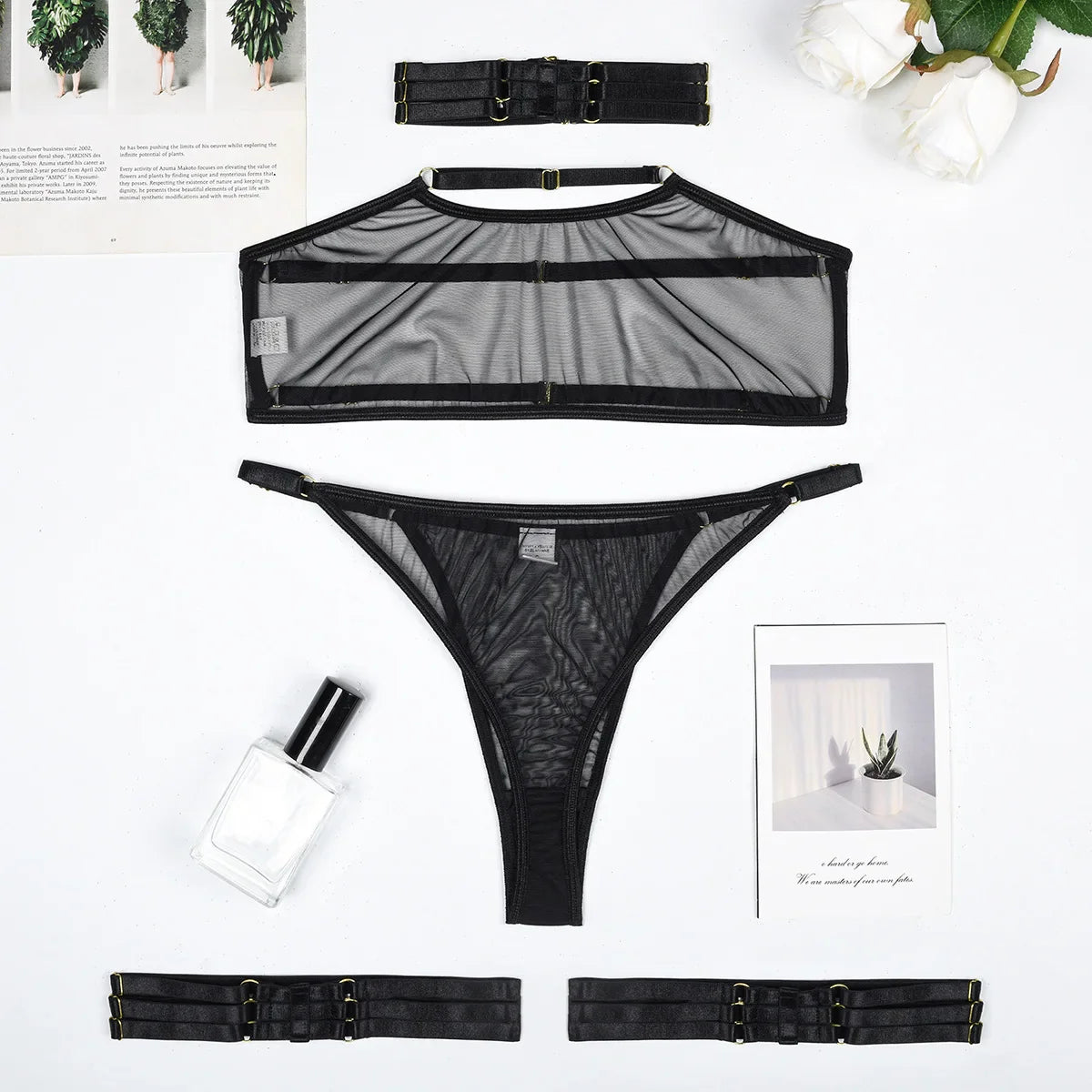 Style 3-Piece Cut Out Bow Lingerie Set Satin Cute Erotic Set Solid Brief NightwearPron Lingerie Underwear